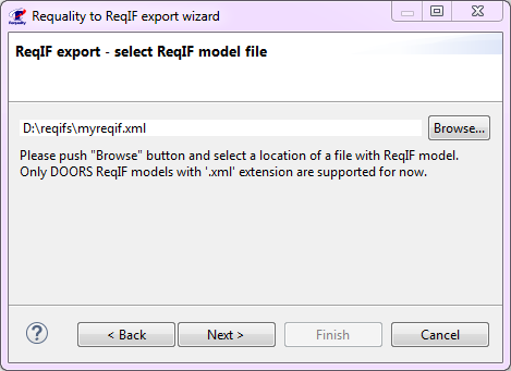 Выбор файла ReqIF с моделью данных из целевого инструмента