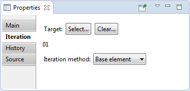 Вкладка Iteration окна Properties для виртуального узла, выбран метод Base element