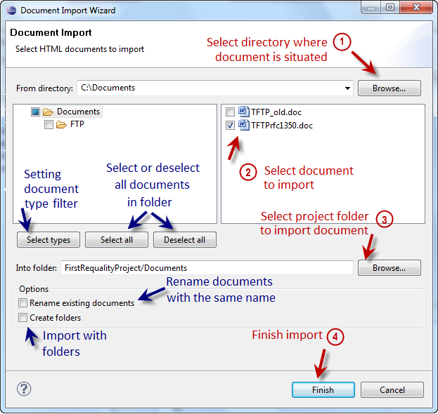 Documents import window