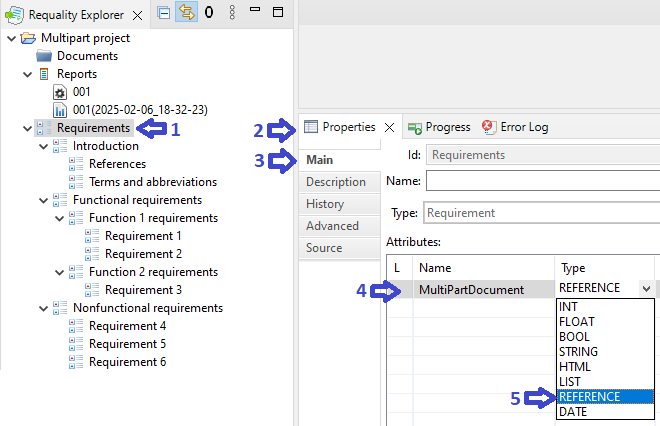 Adding the multipart reference attribute for the root node of requirements