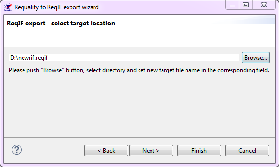 Выбор целевой папки для экспорта каталога требований в формат ReqIF