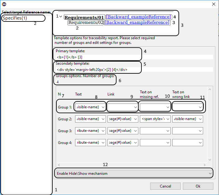 Additional settings of 'Custom visualization of relationships between requirements' report