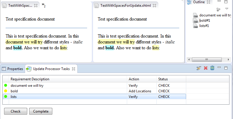 List of tasks to finish requirements transfer to a new document